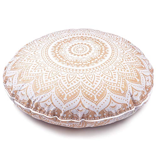 Indian Mandala Cotton Handmade Gold Ombre Round Floor Pillow Ethnic Floor Cushion Case Yoga Mat 32 x 32 Inch Kids Bean Bag Pet Dog Bed Car Chair Sofa Ped
