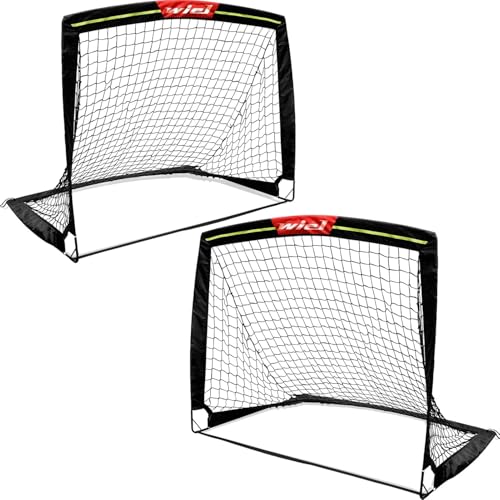 Wiel Soccer Goal, 4Ft x 3Ft Net Easy Fold-Up Training Goals W' Reflective Strips for Playing at Nightfall, Set of 2 for Family Team Kids Backyard Games