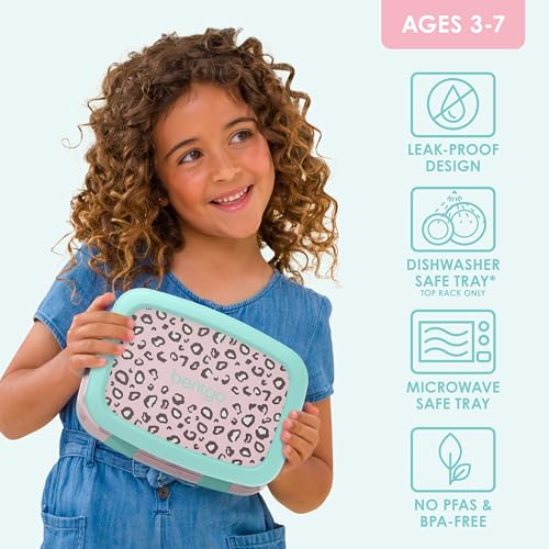Bentgo Kids Prints Leak-Proof, 5-Compartment Bento-Style Kids Lunch Box - Ideal Portion Sizes for Ages 3-7, Durable, Drop-Proof, Dishwasher Safe, & PFAS & BPA-Free Materials (Leopard) - color: Leopard
