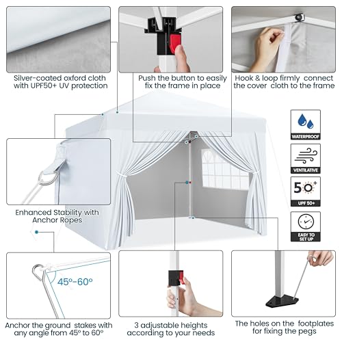 Yaheetech 10x10 Pop Up Canopy with 4 Removable Sidewalls, Portable Enclosed Instant Tent, Waterproof Outdoor Tent, Beach Sun Shelter with 4 Sandbags, 12 Stakes & 4 Ropes, Silver-Coated White - color: Silver-Coated White, size: 10x10