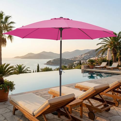 JEAREY 9FT Outdoor Patio Umbrella,Market Table Umbrella with 8 Fiberglass Ribs, Pool Umbrella with Tilt and Crank, UV Protection Lightweight & Wind-Resistant for Lawn, Garden, Deck and Backyard, Rose Pink - color: Rose Pink