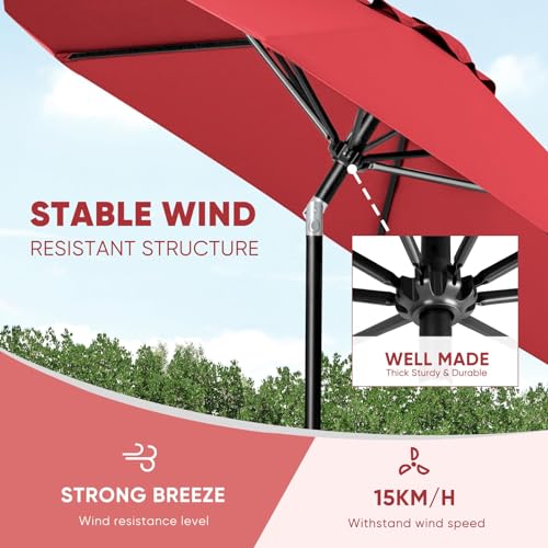 Tempera Patio Market Outdoor Table Umbrella with Push Button Tilt and Crank, Large Sun Umbrella with Sturdy Pole & Fade Resistant Canopy, Easy to Set - color: Rust Red, size: 7.5 Ft