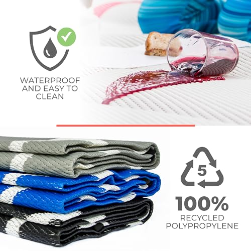 Mountain Mat 5x7 Solid Blue RV Patio Mat – Extra Thick 5mm Recycled Poly Rug – Heavy-Duty, Waterproof, Reversible – Premium Camping Mat for Deck, Patio, Beach (Blue NO Carry Bag, 5'x7') - color: Blue, style: 5' x 7'