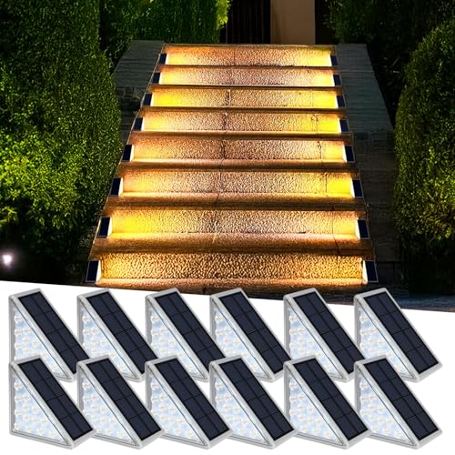 AUDLES LED Solar Step Lights Waterproof Outdoor Stair Lights, Warm White Solar Deck Lights IP67 Solar Decoration Lights for Yard, Patio, Garden, Walkways, Front Door, Pathway, Driveway, Porch 12 Pack - color: Warm White, size: 12 Pack