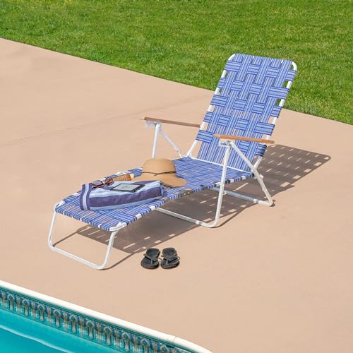 Camp & GO 4-Position Folding Web Lawn Chair Outdoor Lounger, Blue/White undefined/White