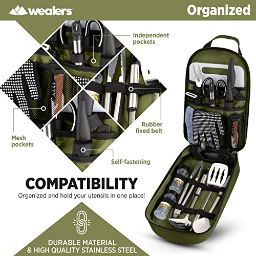 Wealers Camp Kitchen Cooking Utensil Set Travel Organizer Grill Accessories Portable Compact Gear for Backpacking BBQ Camping Hiking Travel Cookware Kit Water Resistant Case - color: 17 Pieces Orange