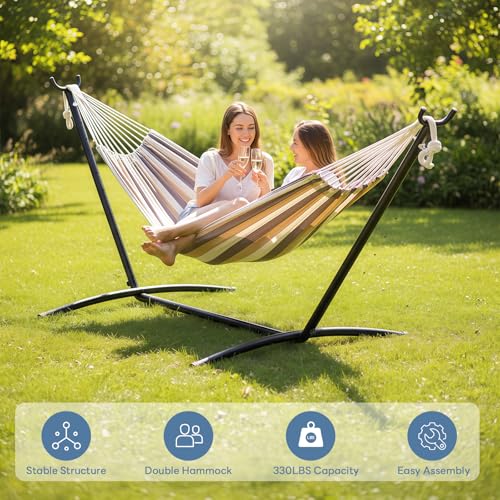 Sweetcrispy Hammock Stand Only, Heavy Duty Hammock Stands for Double 2 Person, Portable Steel Stand for Outside Garden Backyard Patio Pool Beach with Carrying Case - color: Black, size: 118IN