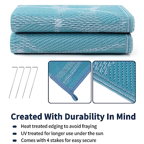 Boulder Bee Outdoor Rugs | Plastic Straw Rug | Waterproof Outdoor Camping Rugs | Quick Drying Picnic Rug | Sand Free Reversible Beach Mats | 5 x 8 Feet | 2.7 lb - color: Blue, size: 5*8 Feet