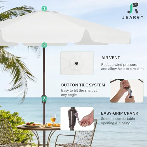 JEAREY 9 FT Patio Umbrella Outdoor, Table Umbrellas Market Umbrella w/Push Button Tilt/Crank, 8 Sturdy Ribs(Cream White) - color: Cream White