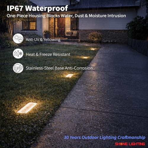 SHONELIGHTING 4x8″ Solar Ground Lights Outdoor, IP67 Waterproof & Super Bright 3500K, In-Ground Recessed LED for Path, Walkway, Driveway, Paver, Landscape & Garden (Warm White, 6 Pack)