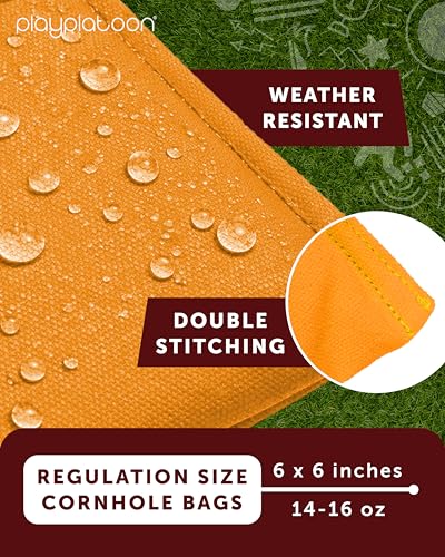 Play Platoon Cornhole Bags Weather Resistant- Set of 8 Regulation Bean Bags for Tossing- Official Professional Size & Weight Corn Hole Bags Two Color All Weather Cornhole Beans Bag Set with Tote Bag - color: Black & Orange