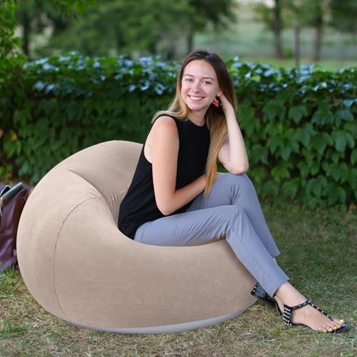 Realspring Inflatable Bean Bag Chairs Outdoor Blow up Camping Chairs Inflatable Lazy Sofa Folding Portable Bean Bag Loungers Couch for Movie Night(Coffee,2 Pcs) - color: Coffee