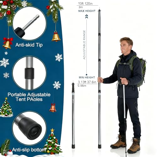 GEEWAY 2 Pcs 10FT Tarp Poles for Camping, Heavy Duty Telescoping Tent Pole, Aluminum Adjustable Tent Poles for Outdoor Activity, Wilderness Adventure and RV Travel (Grey) - color: 10ft-grey