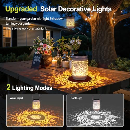 KOOPER 2 Pack Solar Lanterns Outdoor Waterproof Mothers Day Gifts for Women Mom Grandma, Metal Hummingbird Hanging Solar Lantern Outdoor, 2 Modes Outdoor Decoration for Yard, Patio, Garden, Porch - size: White, style: Hummingbird