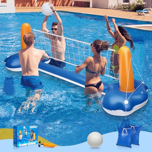 118" Pool Volleyball Net Set for Inground & Above Ground Pools | Complete Pool Game Kit with Water Volleyball, Pump & Adjustable Net, Outdoor Summer Pool Toys for Adults & Family, Pool Party Gift 2026
