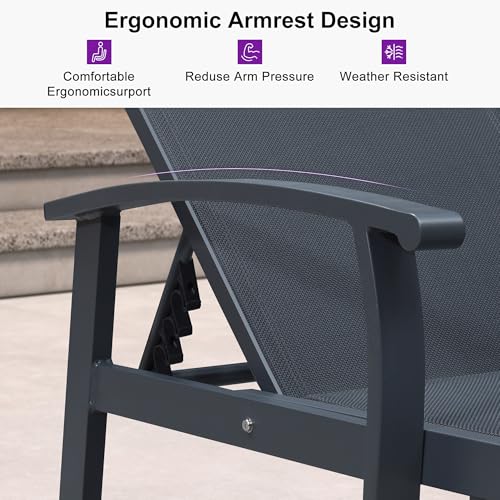 PURPLE LEAF Chaise Lounge Chair Outdoor 2 Pieces Pool Lounge Chairs 5 Adjustable Position with Armrests and Side Table, Aluminum Patio Lounge Chair for Outside, Backyard, Pool, Grey - color: Grey, size: Standard