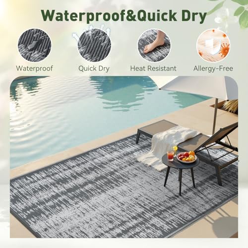 MontVoo Outdoor Rug Waterproof 5x8 ft Outdoor Carpet Patio Rug Mat Reversible RV Camping Rug Plastic Straw Outside Rug for Balcony Porch Deck Picnic Beach Modern Grey - color: Grey, size: 5' X 8' (Rectangular)