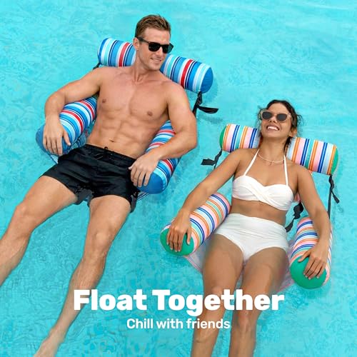 SLOOSH Inflatable Pool Floats Adult,2 Packs Floating Lounge Chairs,Blow up Pool Noodles for Adult Heavy Duty,Floating Chair for Party Summer Water Beach Lake Fun - style: Stripes-Blue,Light Green