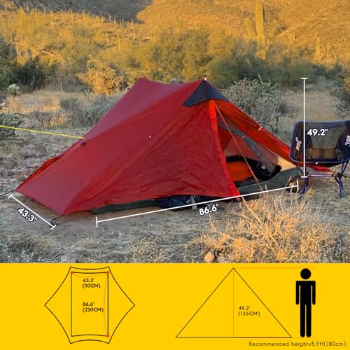 LANSHAN Ultralight Tent 3-Season Backpacking Tent for 1-Person or 2-Person Camping, Trekking, Kayaking, Climbing, Hiking - color: 2-person, red