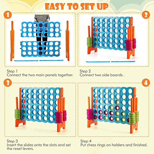 GLACER Giant 4-in-A-Row Game Set, 4-to-Score Game with Quick-Release Slider & 42 Jumbo Rings, 3.5FT Tall Outdoor Yard Games for Family Parties, Kids & Adults - color: Baby Blue+orange