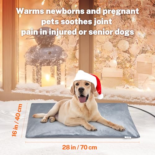 Toozey Outdoor Pet Heating Pad 28x16in, Extremely Waterproof Heated Bed for Dogs and Cats, Thermostatic Control, Chew-Resistant Cord, Soft Electric Blanket with Overheat Protection - size: M: 28" x 16"