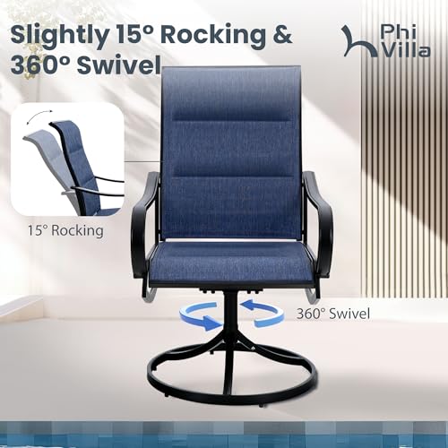 PHI VILLA 7 Piece Patio Dining Set, 6 Swivel Patio Chairs with Padded Textilene Fabric & Rectangular Dining Table (1.6" Umbrella Hole), All Weather Patio Chairs and Table Set for Deck Lawn (Blue) - color: Blue Padded Fabric, size: 59.6"L x 37.2"W x 28.7"H