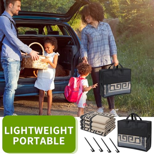 YONILE LED Outdoor Rug 8x10 ft Waterproof for Patios Clearance,Reversible Outdoor Plastic Straw Rug, RV Mat Outside, Indoor Outdoor Carpet for Porch, Deck, Backyard, Balcony, Picnic - color: Black&coffee-striped With Light, size: 8x10ft