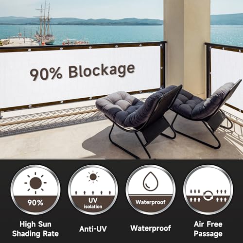 90% Fence Privacy Screen, 3x10FT Shade Cloth Outdoor, Balcony Privacy Screen, Decor Fence Covering Patio, Blockage High Density Mesh for Yard/Garden/Plants, with Cable Zip Ties-White - color: White, size: 3X10FT