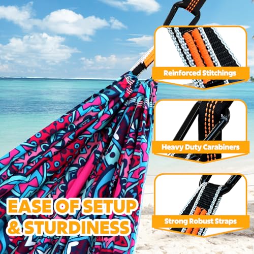 NATUREFUN Ultra-Light Travel Camping Hammock | 300kg Load Capacity,Breathable,Quick-Drying | 2 x Premium Carabiners,2 x Nylon Slings Included | Outdoor Indoor Garden - color: Vintage Court, size: 275x140cm