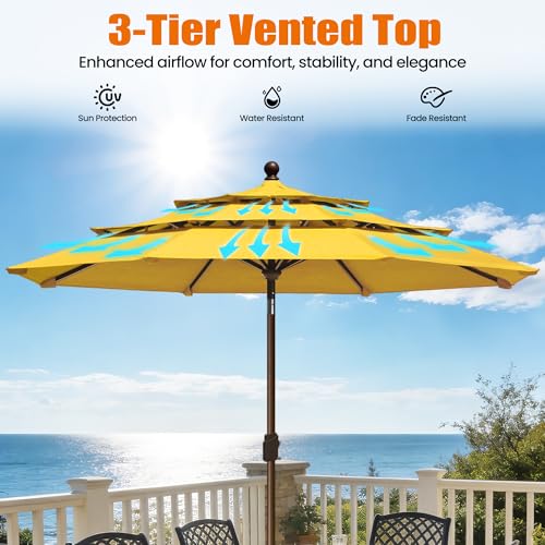 EliteShade USA 10-Year-Non-Fading 10ft 3-Tier Market Patio Umbrella, Commercial Grade Outdoor Table Umbrella with Crank Open, Windproof & UPF 50+ UV Protection, Heavy Duty Ventilation for Garden, Deck, Pool, Backyard, Beach & Bistro, Sunflower Yellow - co