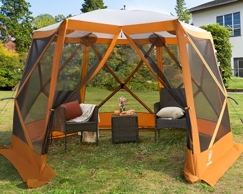EVER ADVANCED Pop up Gazebo Tent for Backyard, 11.5 x 9.8 ft, Instant Screened Tent Screen House Canopy with Netting, Orange - color: Orange