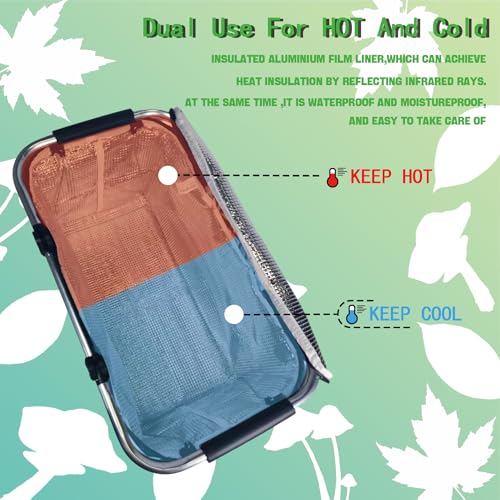 Insulated Picnic Basket for 2, Collapsible Shopping Baskets with 29L Large Market Basket with Handles, Folding Grocery Basket for Picnic Travel Food Delivery Market Shopping Bright Green - color: Cyan