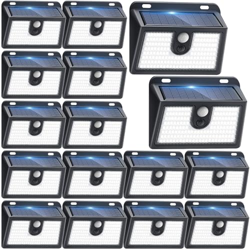 [16 Packs] Solar Motion Sensor Outdoor Lights, Super Bright Solar Lights Outdoor Waterproof, 3 Lighting Modes Security Wall Light for Outside Walking Dog Fence Backyard Deck Garden Door Step Garage - color: Cool White, size: 16 Pack