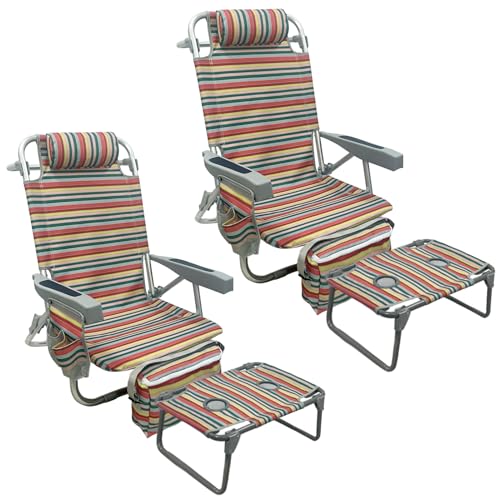 Backpack Beach Chair Aluminum 2 Pack with Folding Camping Table 5-Position Lay Flat Lounge Chair Outdoor for Adults with Insulated Cooler Bag and Cup Holder - color: Red, size: 2 PACK