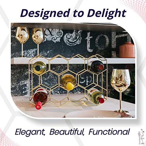 Gusto Nostro Countertop Wine Rack - 14 Bottle Freestanding Modern Gold Metal Small Wine Rack - 3 Tier Tabletop Wine Holder Stand for Cabinet, Pantry, Wine Bottle Storage - No Assembly Required - color: Gold, size: 14 Bottles