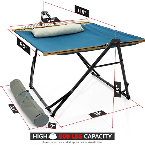 Tranquillo Unity Adjustable Hammock Stand, 800 lbs Capacity Steel Double Hammock Stand for 2 Persons, Premium Pre-Assembled Stand for Indoor Outdoor, Blue - color: 4. Blue Canvas, size: Large