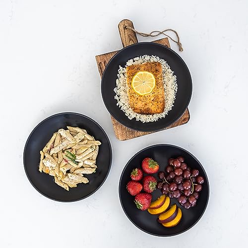 Grow Forward Premium Wheat Straw Pasta Bowls - 30oz Unbreakable Wide & Shallow Dinner Plate Bowls Set of 6 - Microwave Safe Reusable Plastic Pasta Bowls for Kids, Adults, Salad, Camping, RV - Midnight - color: Midnight Black, size: 30oz
