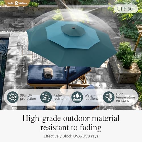 Sophia & William 10ft Patio Umbrellas 3-Tier Umbrella Outdoor Patio Umbrellas with Lights Vented Top 24 LED lights Adjustable Tilt for Pool Garden Backyard, Mixed Peacock - color: Mixed Peacock