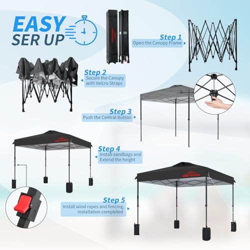 8x8 Pop Up Canopy, Easy Up Canopy Tent, Heavy Duty Tents for Parties, One Person Set Up Event Tent, Black - color: Black, size: 8x8