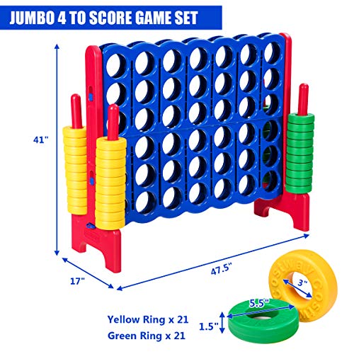 COSTWAY Jumbo 4-to-Score Giant Game Set, 4 in A Row for Kids and Adults, 3.5FT Tall Indoor & Outdoor Game Set with 42 Jumbo Rings & Quick-Release Slider, Perfect for Holiday Party & Family Game, Red - color: Red