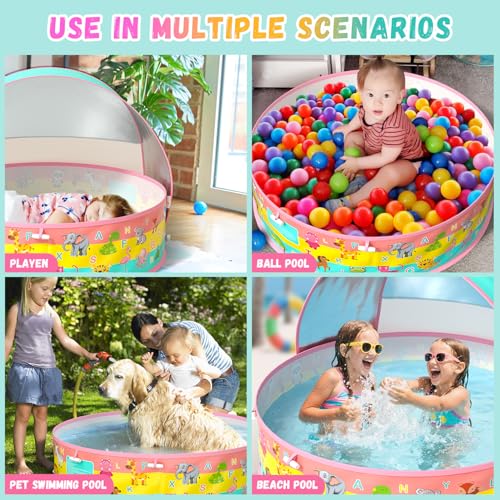 Kiddle Baby Pool with Canopy, Pop-Up Above Ground Pool, Foldable Infant Wading Pool for Toddlers 1-3, Baby Beach Tent, Portable Water Play Sum Toys for Child - color: Orange-2