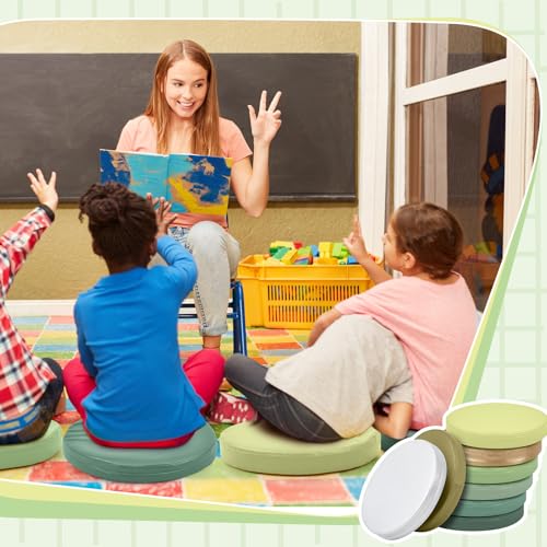 Juexica 8 Pcs Extra Thick Flexible Seating Floor Cushion Assorted Colored Floor Pillow Classroom Seat Cushion Soft Classroom Seating for Kid Learning(Matcha Color,13.8 x 13.8 x 2 Inch,Round) - color: Matcha Color