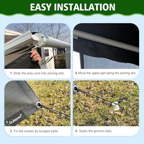 Dulepax RV Awning Shade Screen with Zipper 8'X12'3'' -Second Generation RV Awning Screen Significantly Improves Shadew and Privacy.Universal RV Awning Sun Shade Screen with Complete Kits - color: Black, size: 8'X12'3" Shade Screen for 13 ft Awning