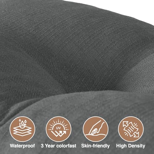 Favoyard Indoor/Outdoor Bench Cushion 36 x 14 Inch Waterproof & 3-Year Fade-Resistant Patio Furniture Cushions for Garden Porch Swing Chair Tufted Pad for Sofa Couch Seat with Ties, Dark Grey - color: Dark Grey, size: 36 x 14 In