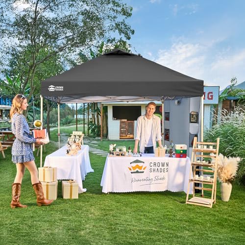 CROWN SHADES Canopy Tent 10x10 Pop Up Canopy Outdoor Shade with Pockets Sidewall, Easy Up Sun Shelter with One Person Set Up Center Lock, Portable Instant Camping Beach Canopies Tents, Grid Grey - color: Grid Grey