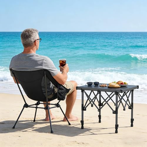 Anbte Folding Camping Table, 2 Height Adjustable Small Camping Side Table Aluminum Roll Top with Carry Bag, Stable X-Frame for Outdoor Cooking, Tailgating Picnic BBQ RV Travel, 20”x16”, 264lbs Load - size: 50.5 X 41 X [44/70] Cm