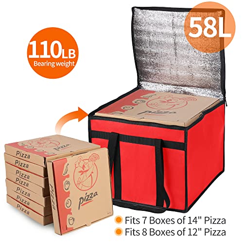 Bodaon Insulated Pizza Delivery Bag, 16" x 16" x 14" Pizza Warmer Bags for Carry Hot, Commercial Delivery Bag, Food Warmers for Parties, Pizza Pack Insulation, Pizza Carrier, Red, 1-Pack - color: Black
