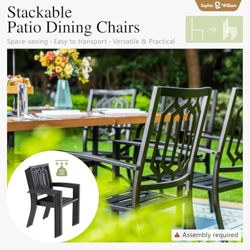 Sophia & William Round Patio Table and Chairs Set, Outdoor Dining Set for 4, 5 Piece Metal Patio Furniture, 42" Black Table(Geometry) - color: Geometry, size: 42" Dia