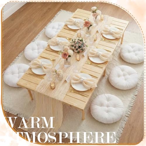 Beeveer 91 x 71'' Extra Large Outdoor Picnic Blanket with Table Runner Napkins and Floor Pillows Cushions for Picnic Party Camping Wedding Bachelorette Birthday Baby Shower Decor(6 Set,Beige) - color: Beige
