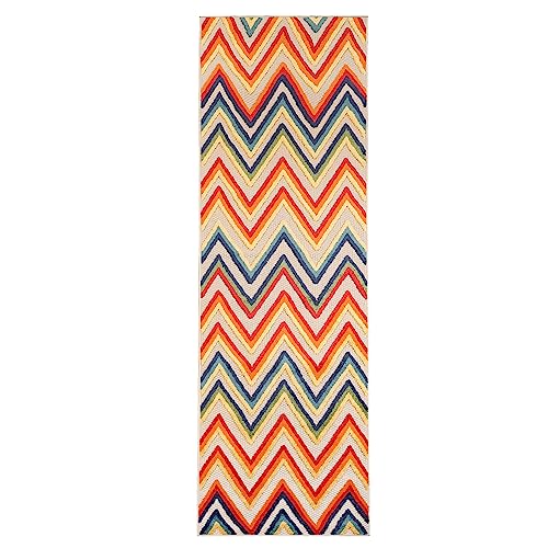 Superior Modern Bohemian Indoor Outdoor Runner Rug, Perfect for Patio, Bedroom, Kitchen, Laundry Room, Entryway, Office, Playroom, Carpet Cover, Zig-Zag, Acacia Collection, 2' 3" x 12', Cream - color: Acacia - Cream, size: 2'3" x 12' (Rectangular)